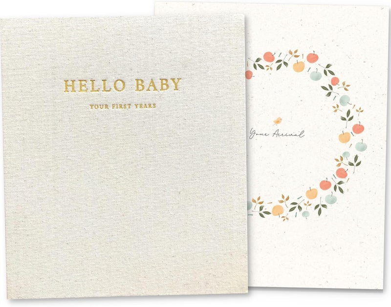 Peachly Baby Memory Book | Baby Book First Year Baby Book Keepsake for Milestones | Simple Cute Baby Scrapbook | Baby Books for Girl | Natural Linen - Clementine - Image 1